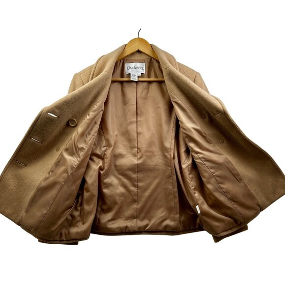 Chadwicks Wool Peacoat Womens 12P Tan Camel Double Breastd Jacket Timeless Style - Picture 4 of 8